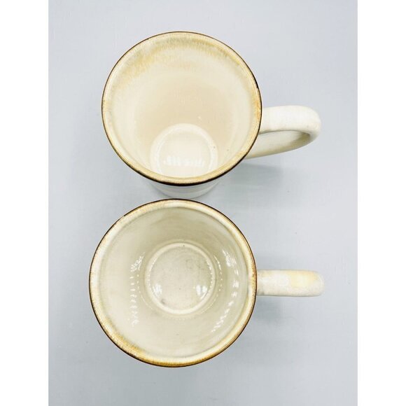Tabletops Lifestyle Filmore 2 Coffee Mugs Brown Drip Glaze Beige Cups Farmhouse - Picture 4 of 5